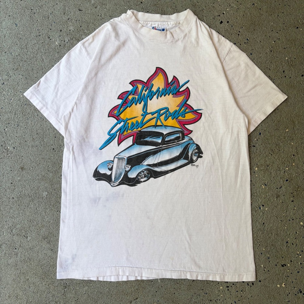Vintage 80s Hanes Beefy-T California Street Rods Huntington Beach T-Shirt L